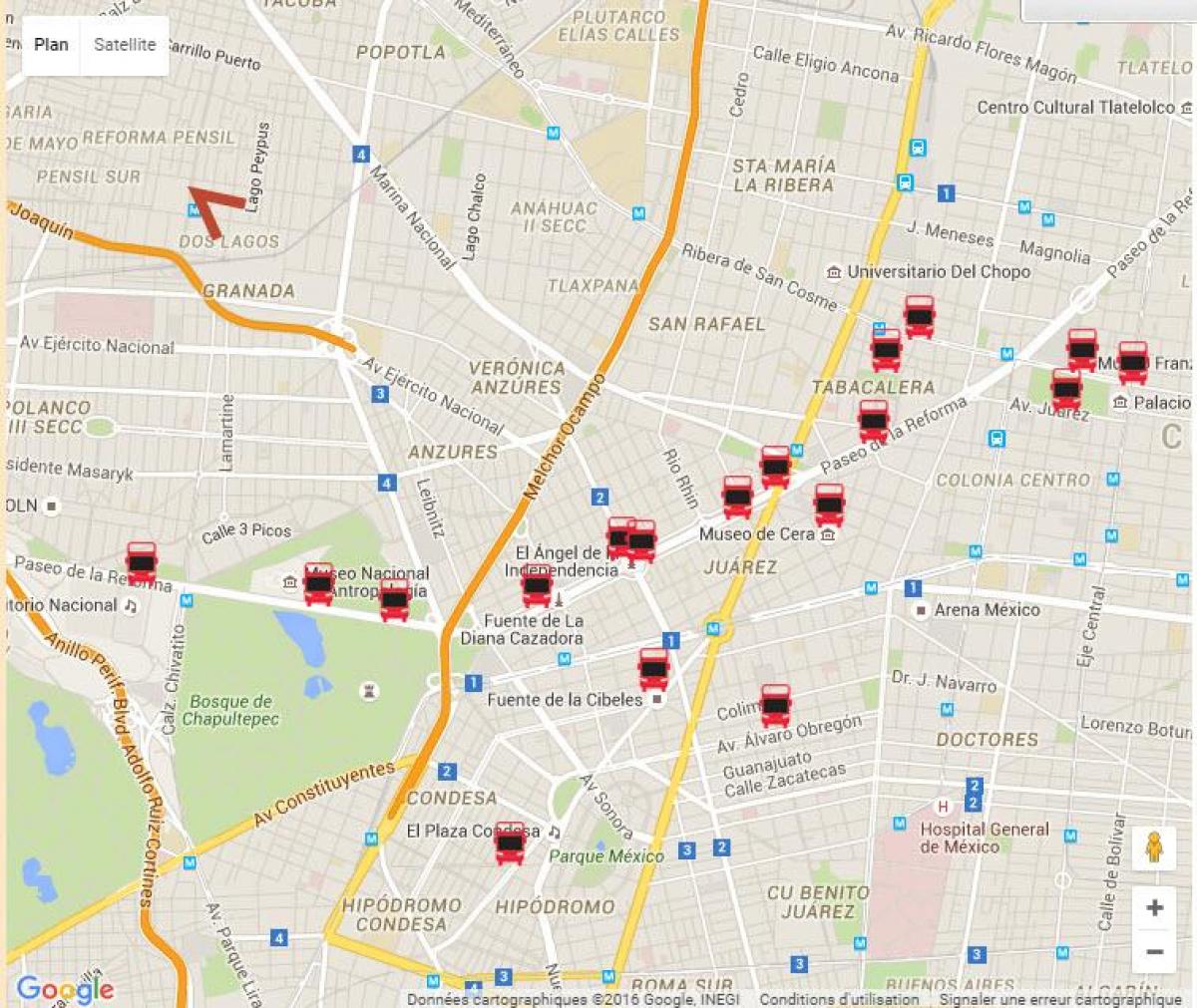 turibus मेक्सिको सिटी मार्ग नक्शा