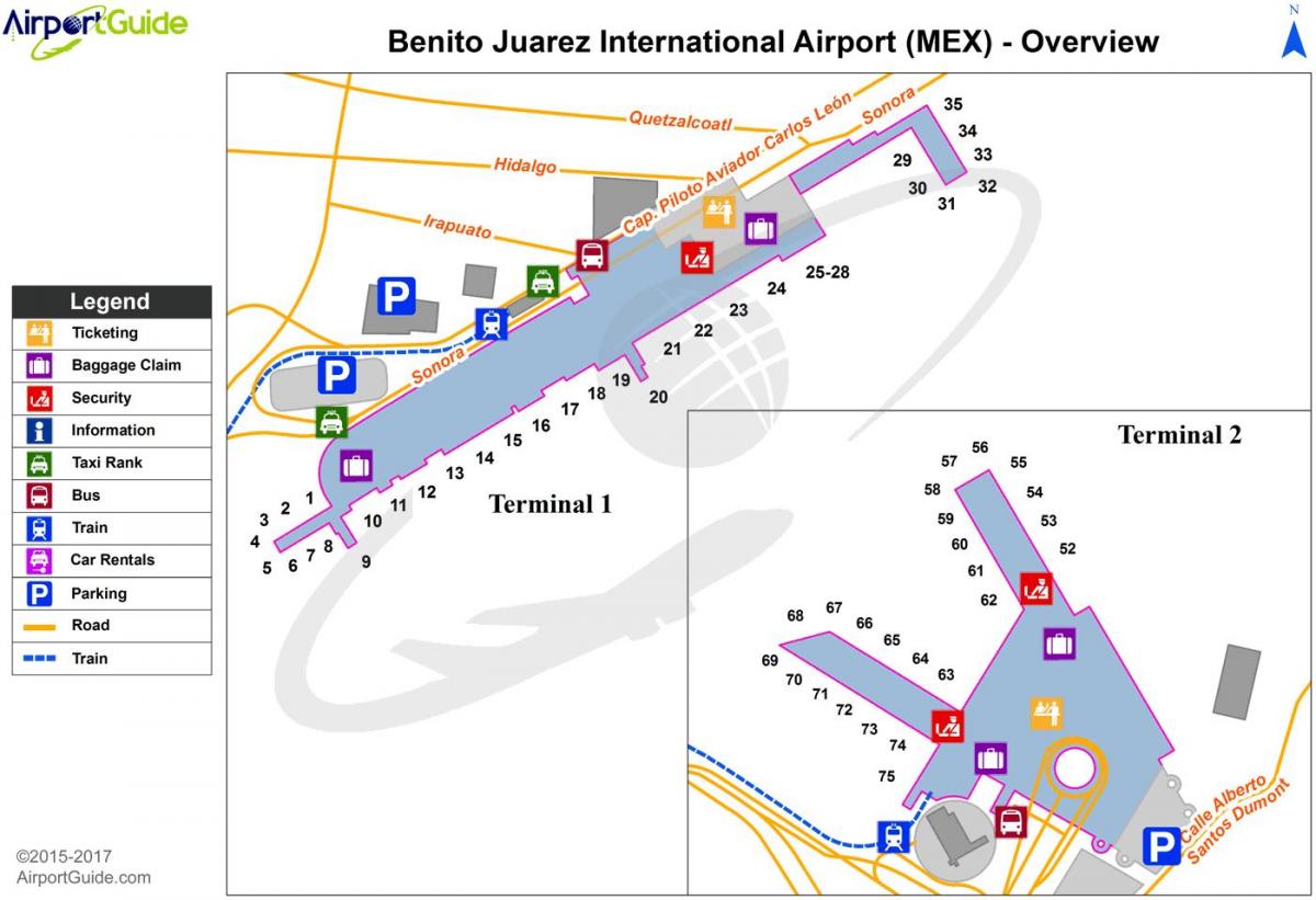 मेक्सिको सिटी हवाई अड्डे के गेट के नक्शे