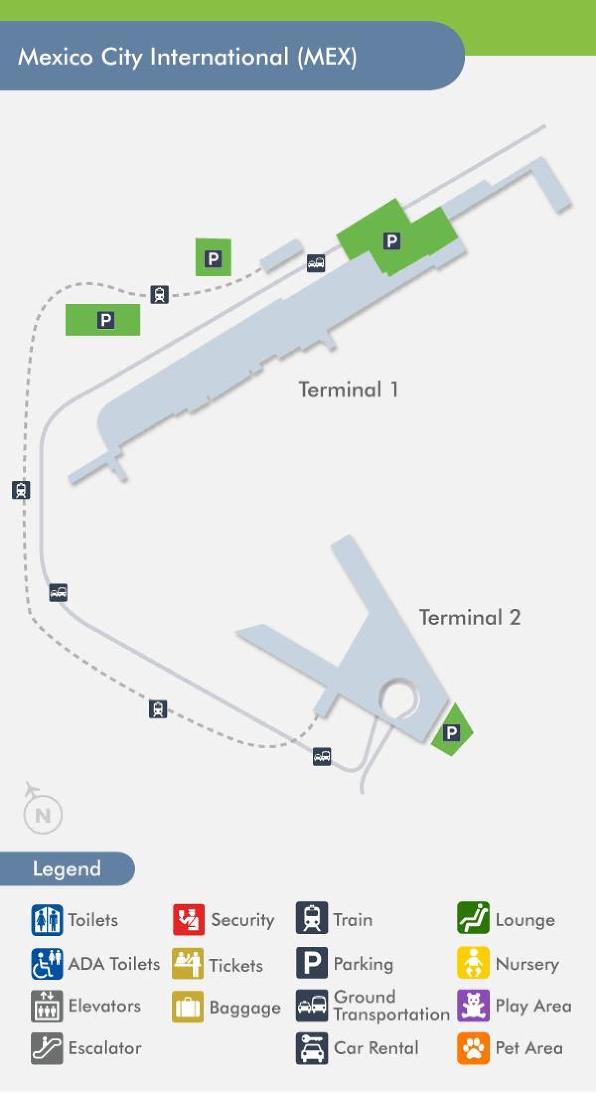 मेक्सिको सिटी हवाई अड्डे के टर्मिनल का नक्शा