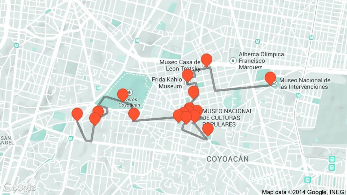 नक्शा मेक्सिको के शहर पैदल यात्रा