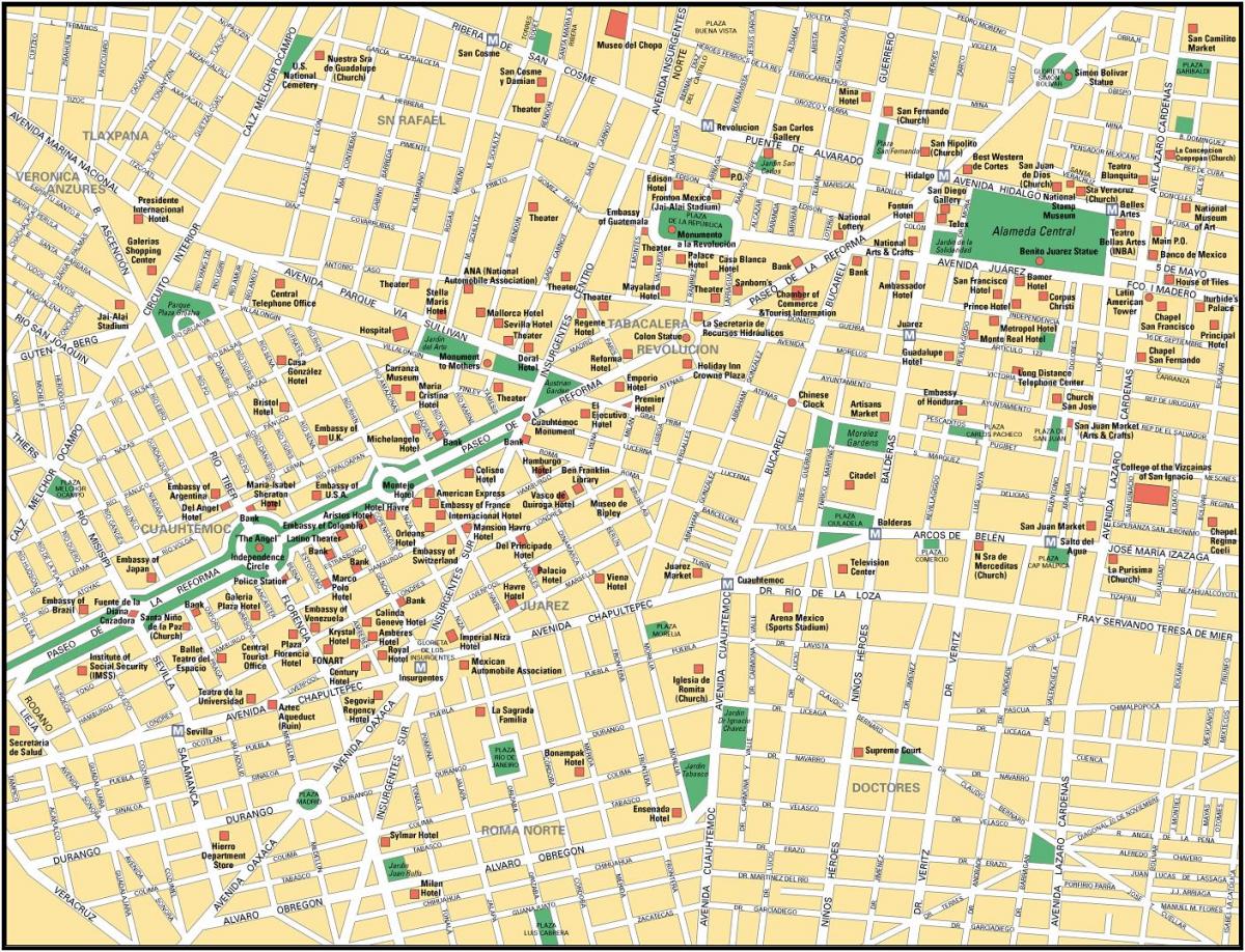 नक्शा मैक्सिको सिटी के दर्शनीय स्थल